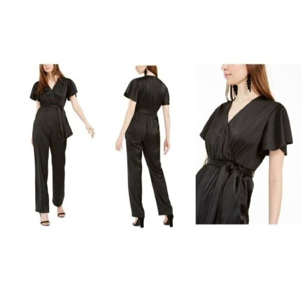 Kendall + Kylie Surplice neckline satin jumpsuit, Black